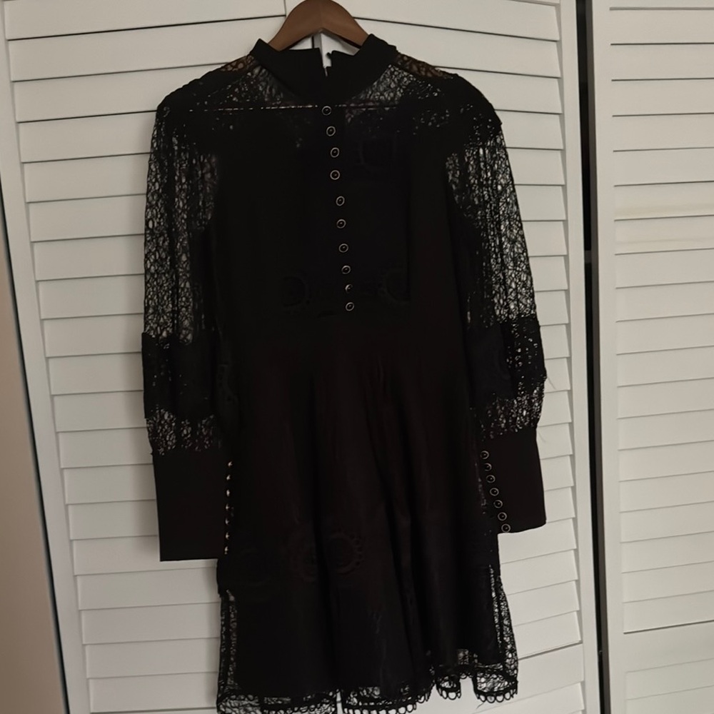 Beulah Black Sheath Mini Dress with Bishop Sleeves
